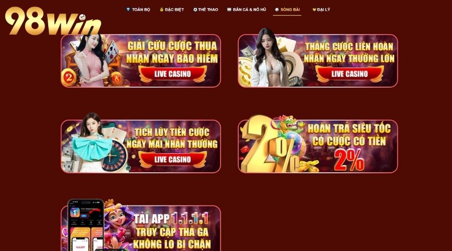 Khuyến mãi hấp dẫn dành cho Casino 98WIN